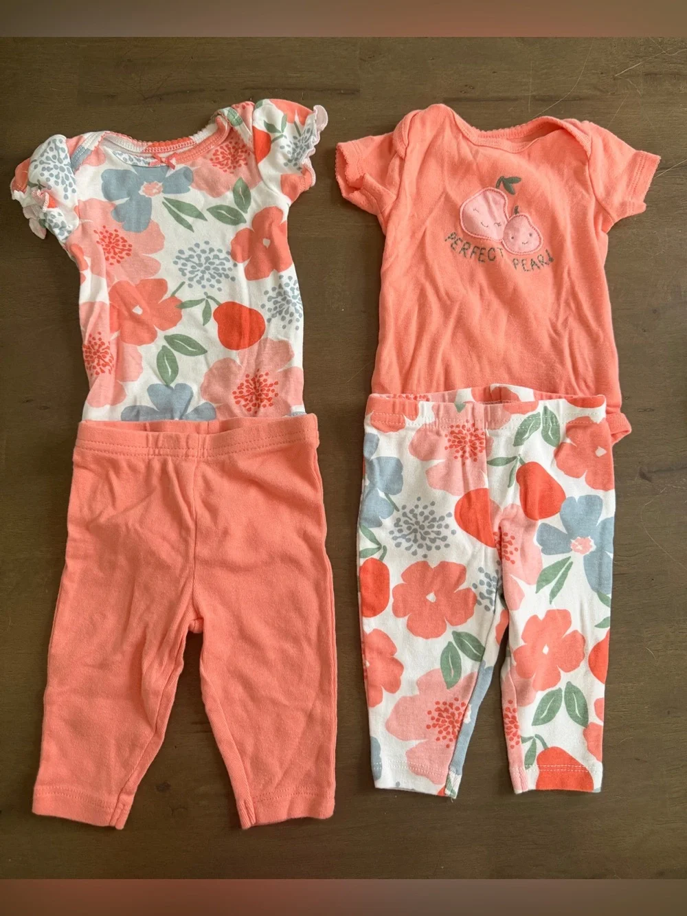 Child of Mine by Carter's Baby Girls 0-3M 4pc Bodysuit Pants Set Floral Pear